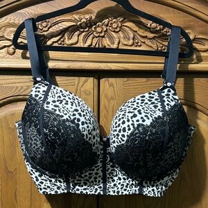 Cacique Black and White Animal Print Lace Bra